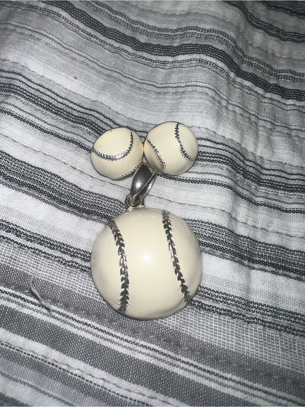Ivory Baseball Pendant and Earrings Set - Home Accents